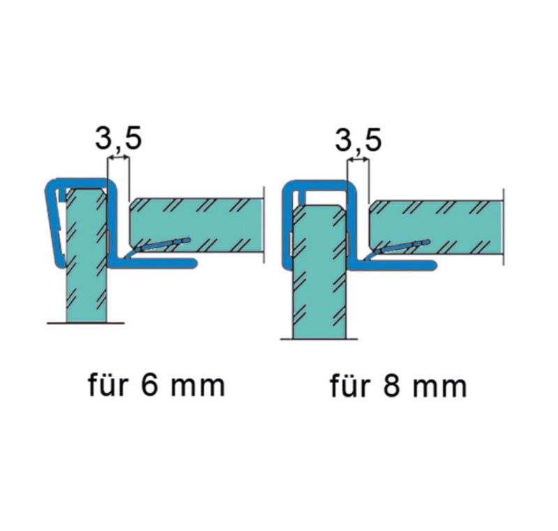 Joint d'étanchéité pour porte/pan fixe 90° pour 6 - 8 mm