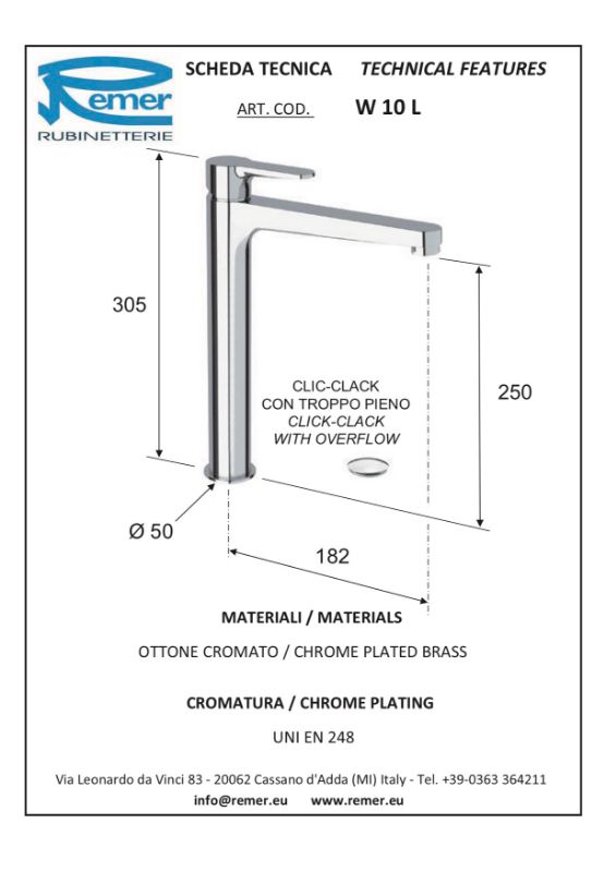 Mitigeur lavabo surélevé WINNER avec vidage clic clac - 