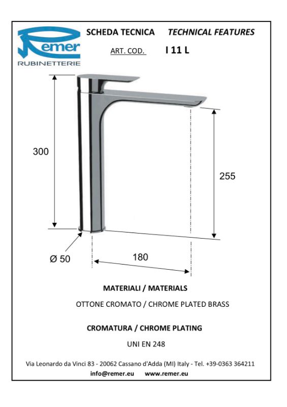 Mitigeur lavabo surélevé INFINI Chromé sans système de vidage 