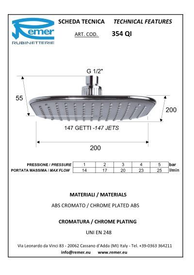 Tête de douche 200x200 ABS chromé/gris