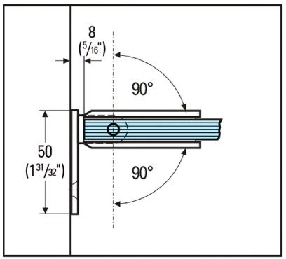 Charnière Bilbao verre mur 90°
