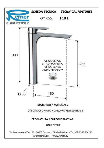 IN10L Mitigeur Lavabo surélevé INFINI  - chromé