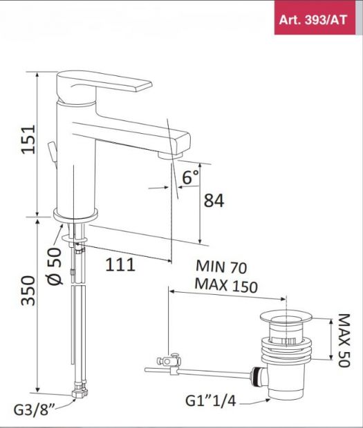 393ATC3 Mitigeur lavabo ARTIQUE avec vidage - chromé