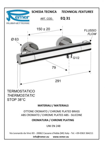 270T3 Mitigeur thermostatique rond REMER