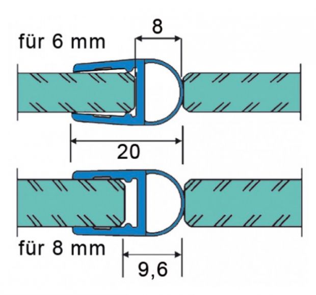 Joints de douche 6 mm profil d'étanchéité droit, vertical Samo CEE RIC1127