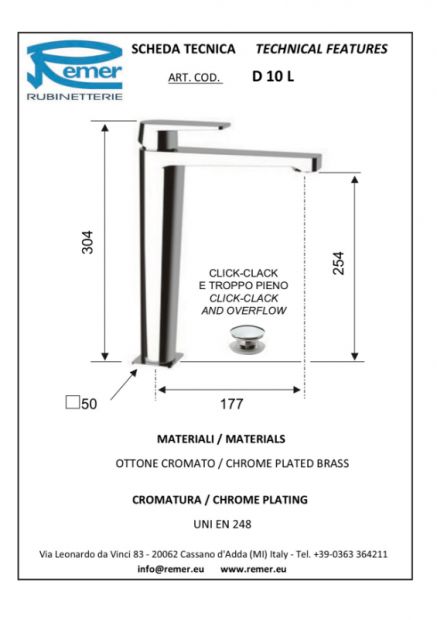 DR10L Mitigeur lavabo haut DRIM avec vidage