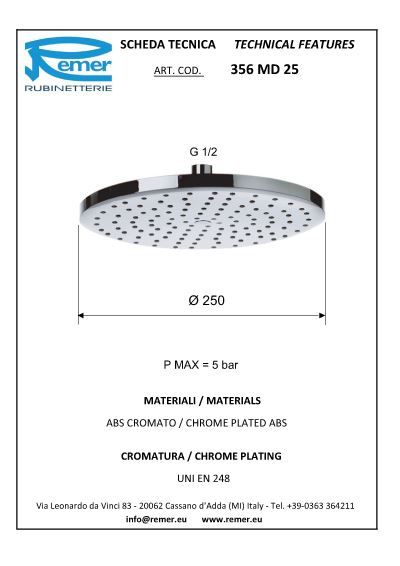 356MD25 Tête de douche diam 250 ABS